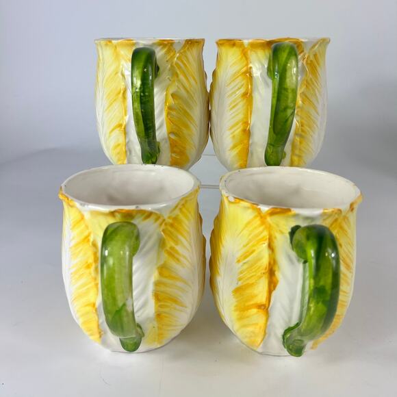 Set 4 Lefton China Yellow Cabbage Rose Coffee Mugs Retired Vtg Rare POOR 7057 - Picture 2 of 16